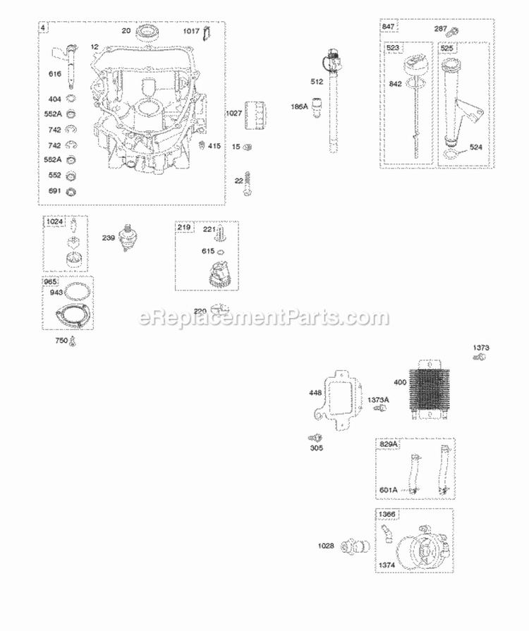 Engine Sump Lubrication Oil Cooler Diagram and Parts List for 49M977-0119-G5  Briggs and Stratton Engine